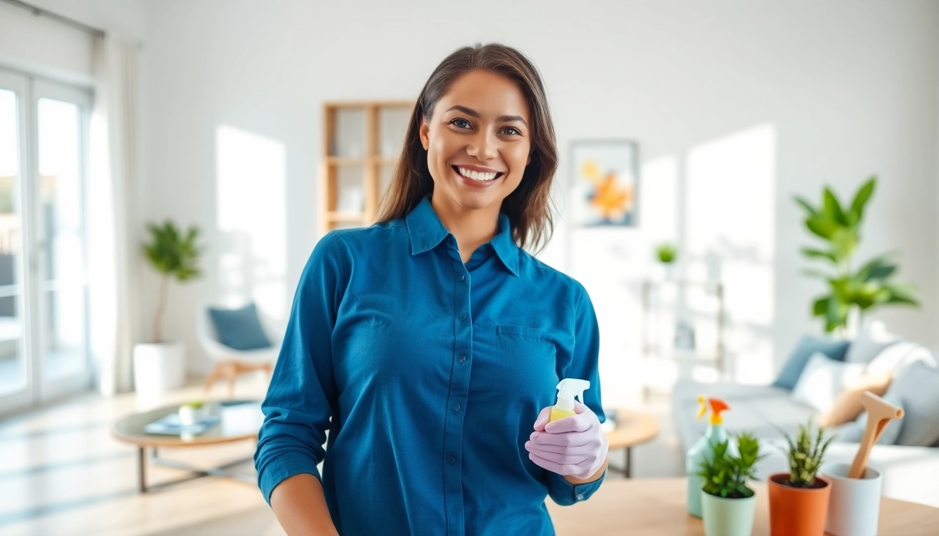 Cleaning Service performed by a professional in a bright, eco-friendly home environment.