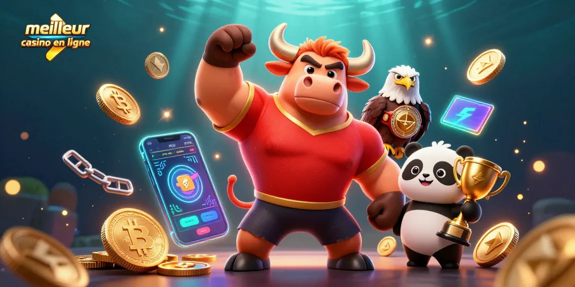 Gagnez au meilleur casino en ligne avec un trophée doré et des pièces de crypto