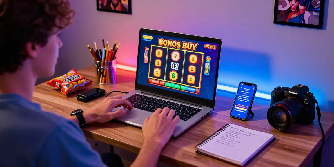 Engaging home gaming setup showcasing Bonus Buy Slots on https://thekingarthur.co.uk/ with colorful visuals and gaming accessories.