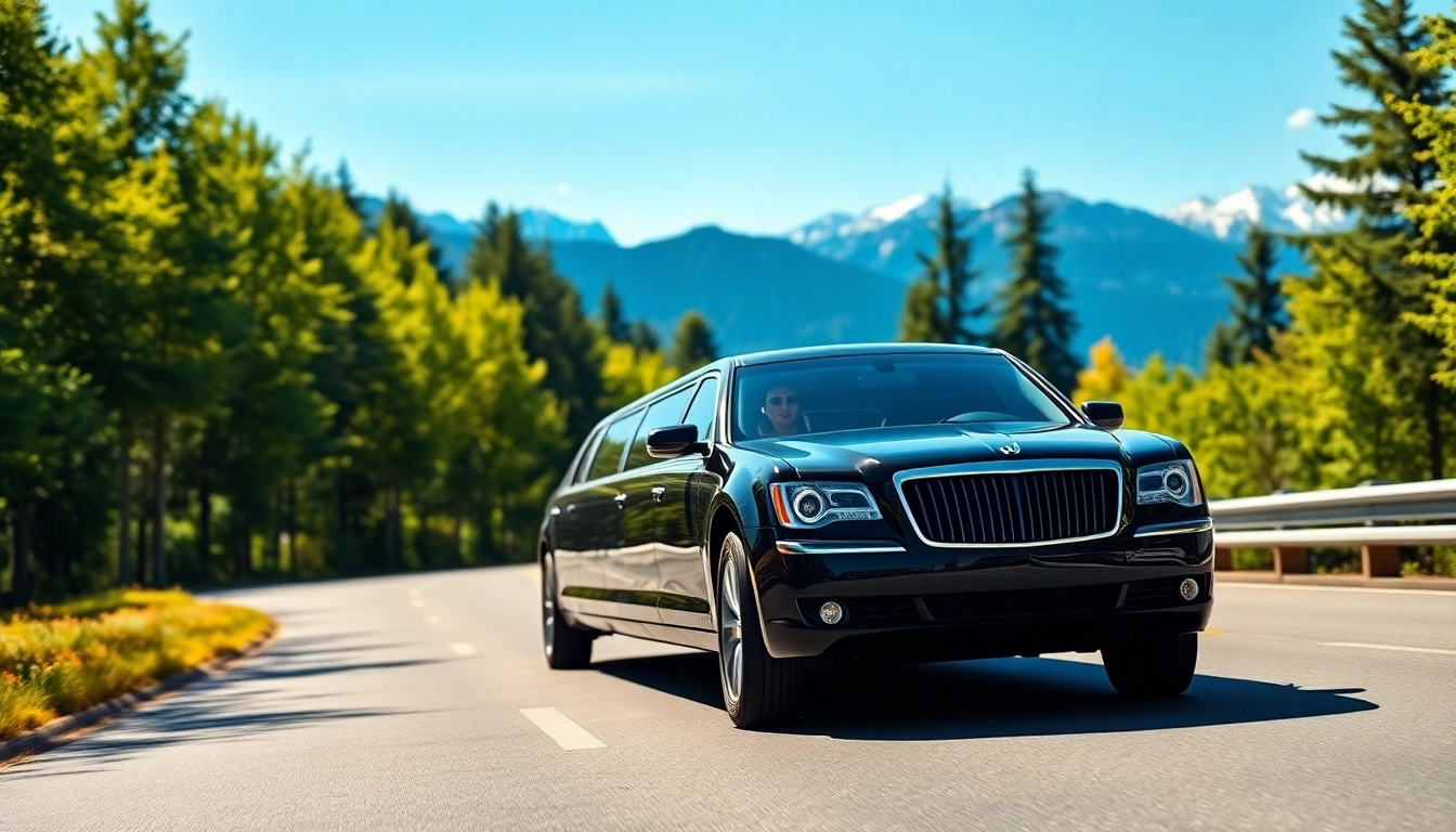 Luxury limo from seattle to vancouver cruising along a scenic route surrounded by nature.