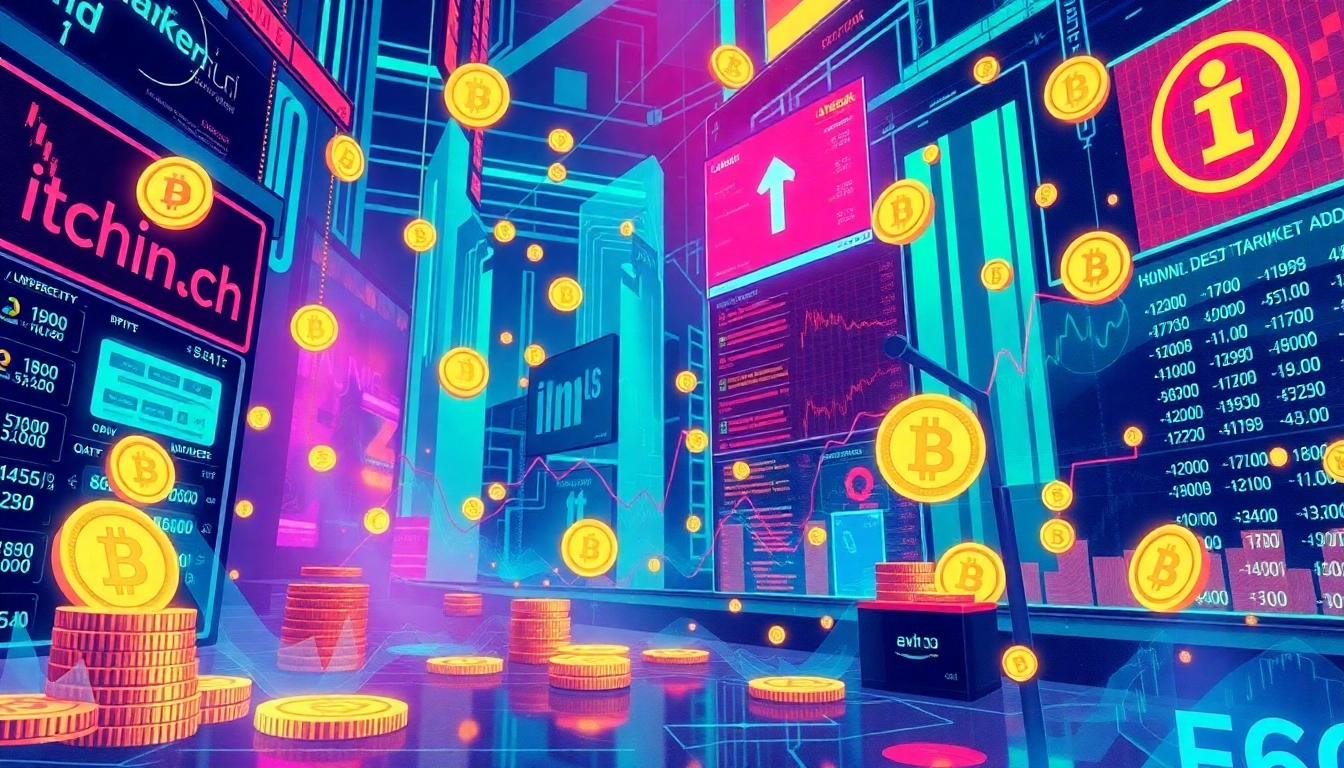 Discover the latest trending coins listing in a vibrant digital market scene with diverse cryptocurrency options.