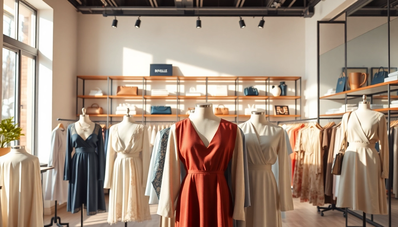 Shop stylish Rivelle fashion pieces showcased in an elegant boutique environment.