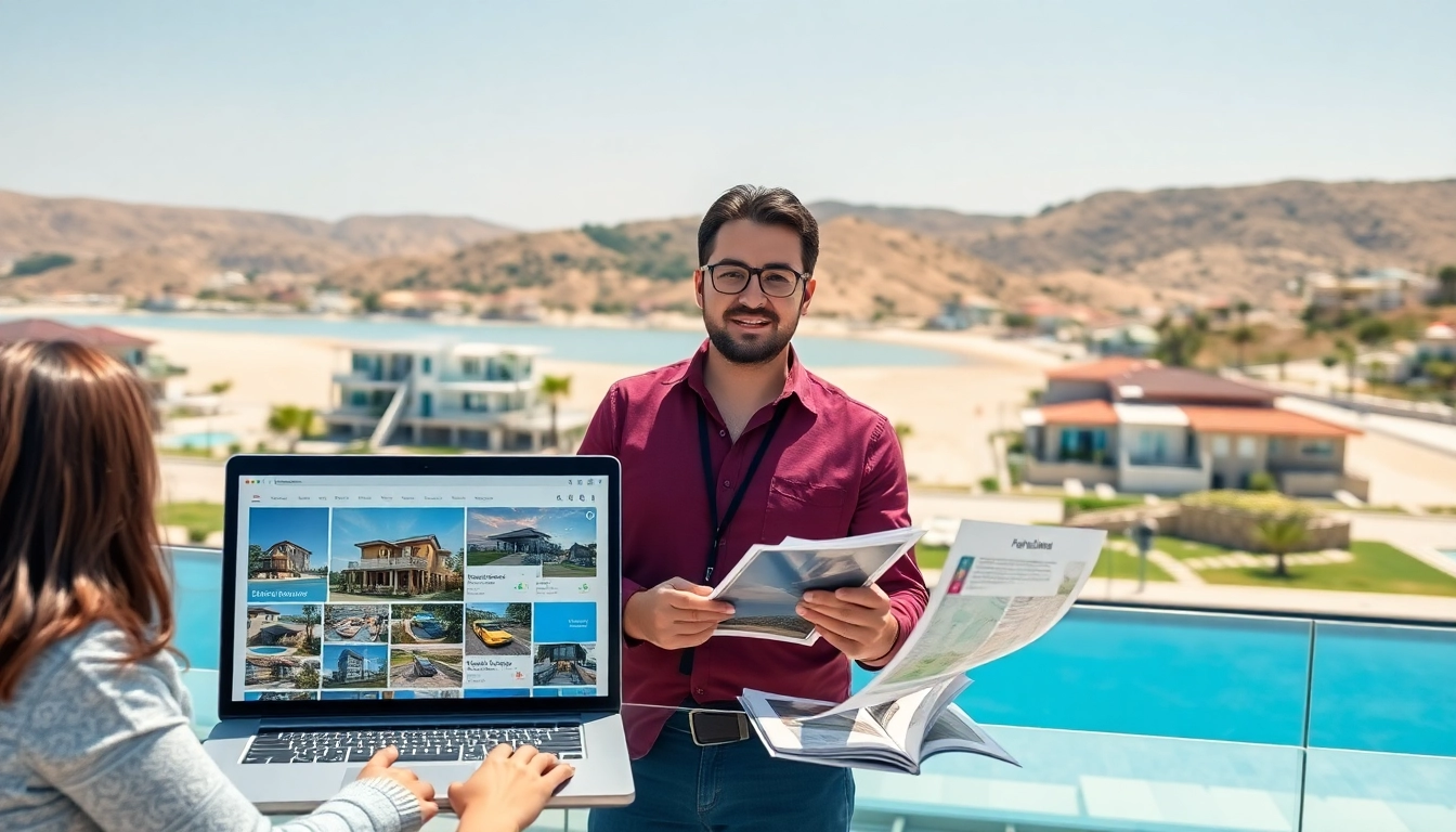 Explore real estate alanya through a professional showcasing properties by the beach.