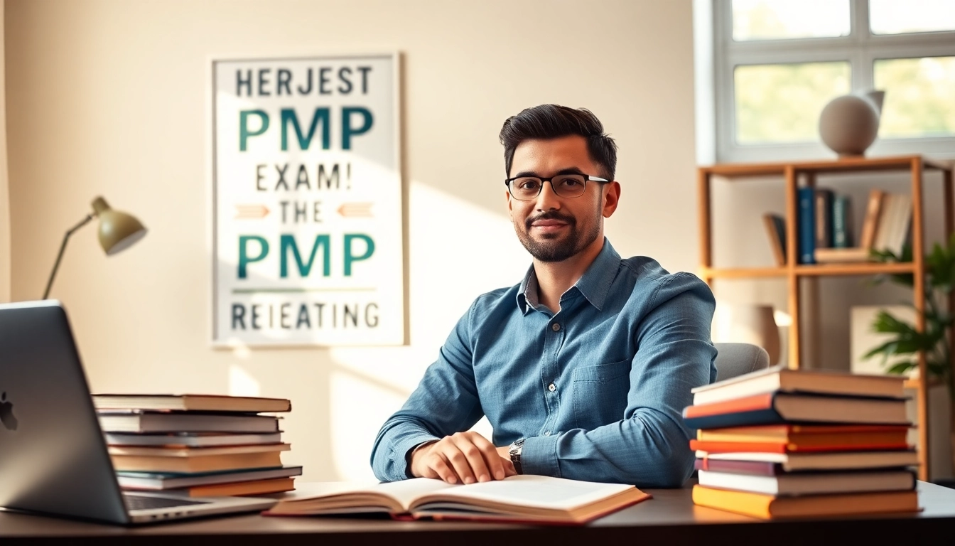 Pay someone to take pmp exam with a dedicated student studying in a modern home office.