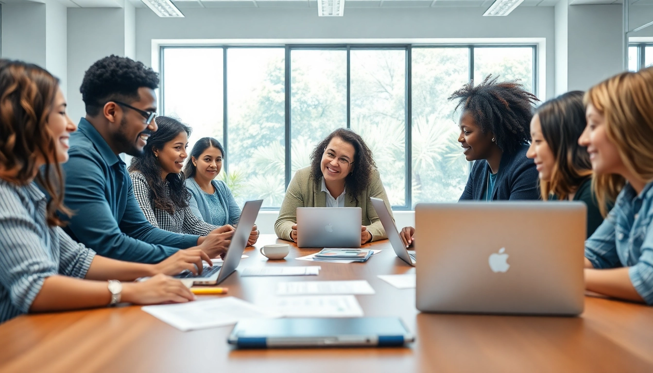 Showcasing engaging teamwork for workforce development in a modern, vibrant office.