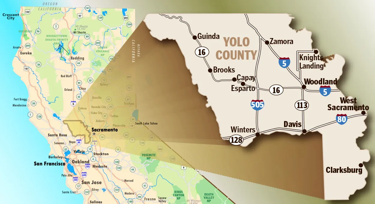 Clarksburg California Map with Top Destinations