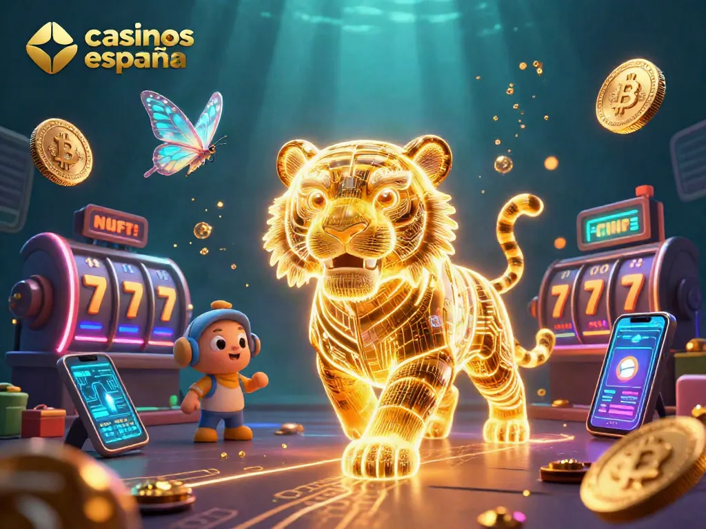 Disfruta de la emoción en los casinos online en España con un poderoso tigre dorado y elementos de juego vibrantes.