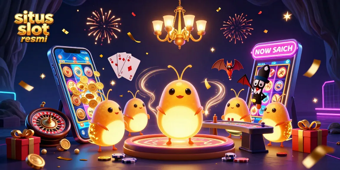 Engage with situs slot resmi in this vibrant 3D casino illustration featuring dynamic game elements.