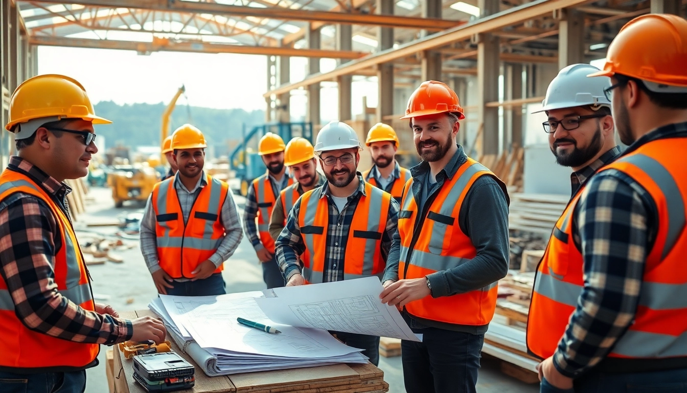 Showcasing Careers in construction, dedicated workers collaborate on-site with tools and machinery.