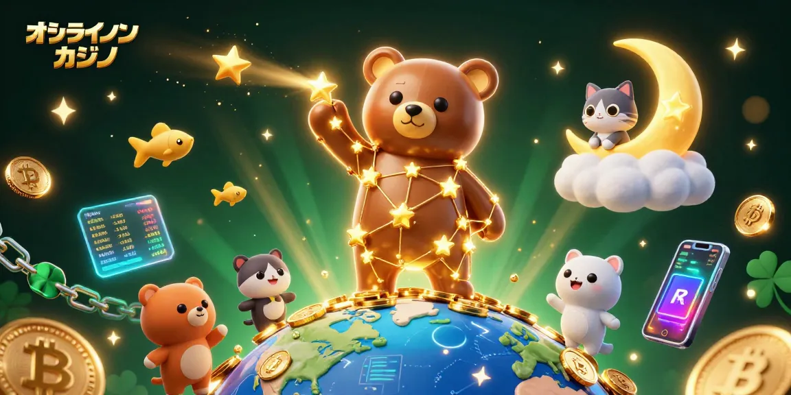 オンラインカジノで大金を狙うキャラクターたちが集う幻想的なシーン