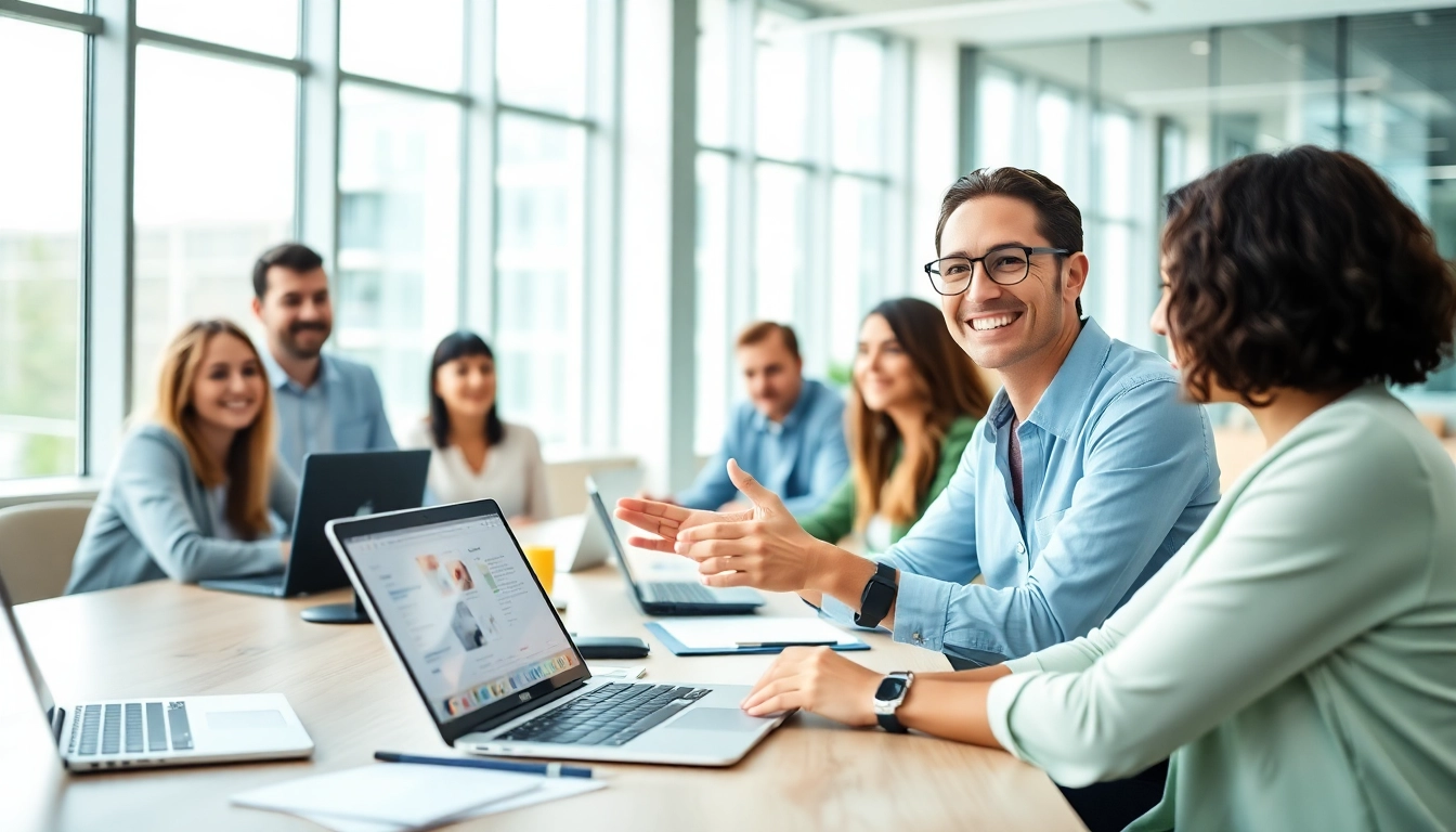 Recruitment team collaborating on new hire jobs in a modern office.