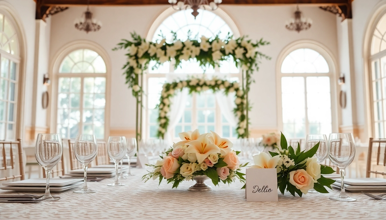 Stunning setup at a Jacksonville Wedding Venue featuring elegant decor, lush florals, and natural light.