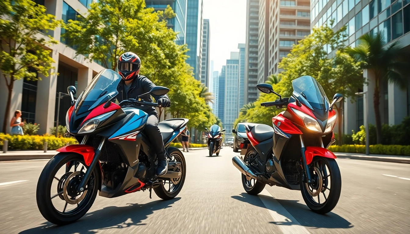 Rider navigating city streets on 125cc and 250cc beginner motorcycles, showcasing confidence and style.