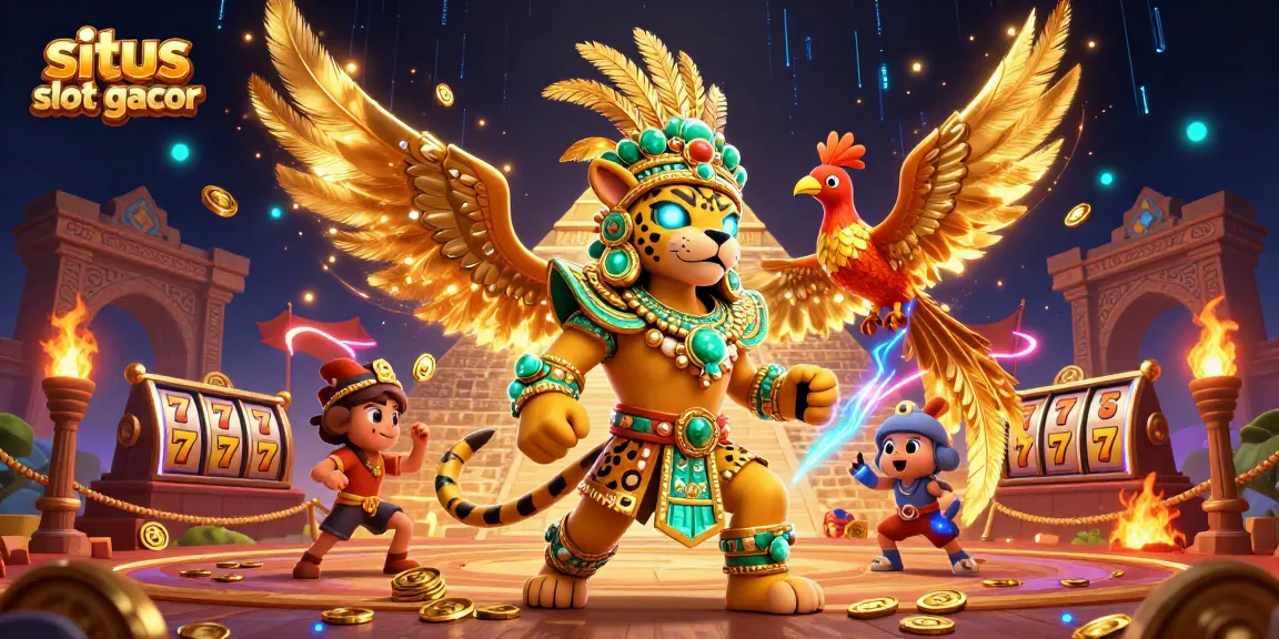 Situs slot gacor characters bring excitement and winning strategies, depicting vibrant casino elements.