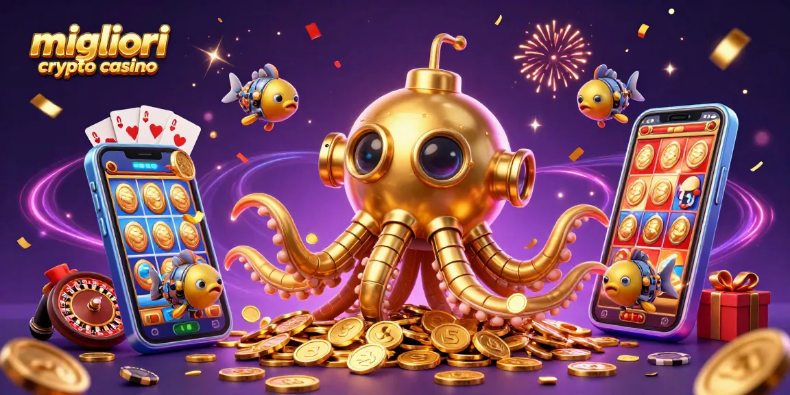 I migliori crypto casino presentano un kraken e pesci meccanici tra monete d'oro e giochi avvincenti.