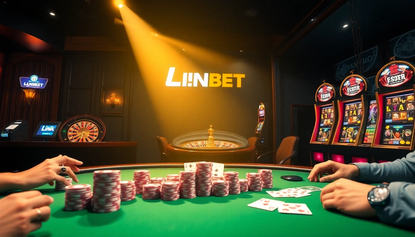 Experience the thrill of gambling at Link F8BET with luxurious casino tables and engaging players.