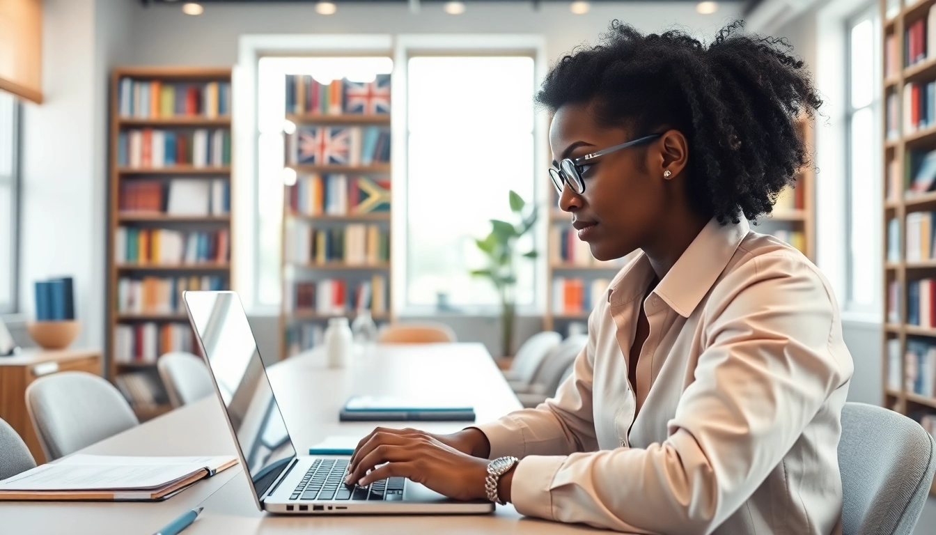 Professional translator at their workspace with high-tech tools reflecting the essence of https://www.elitetranslingo.com.