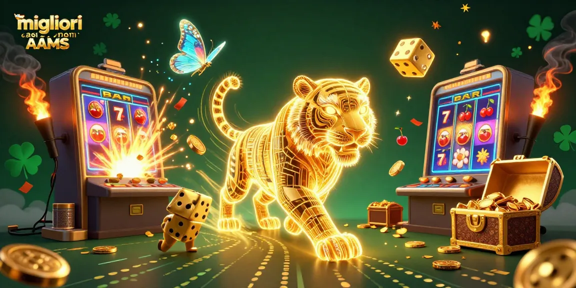 Giochi nei migliori casino non AAMS con il tigre d'oro tra slot e premi scintillanti.