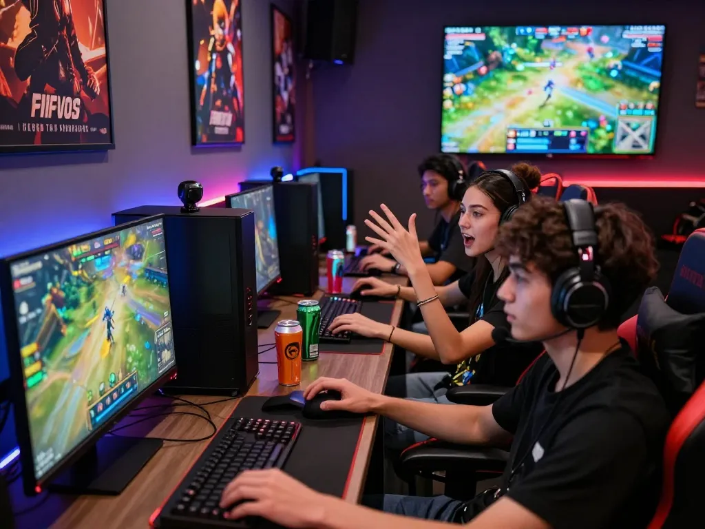 Players engaging in a thrilling go88 multiplayer game at a vibrant gaming lounge.