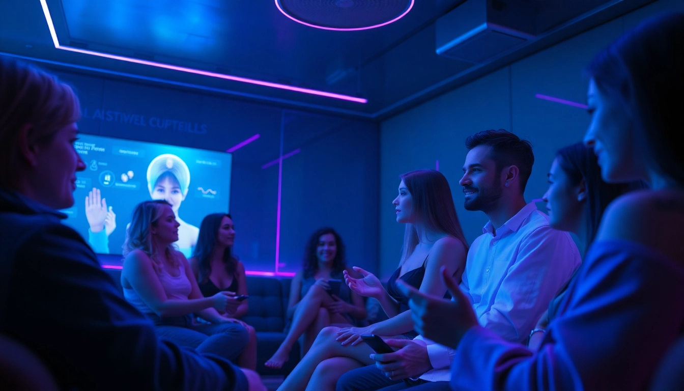 Interactive NSFW AI companions in a modern digital lounge environment.