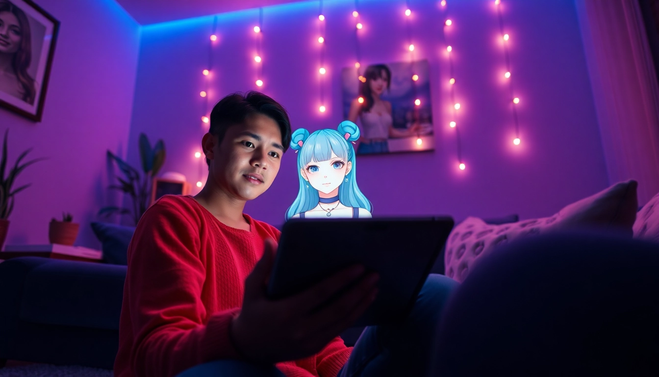Engaging with a free NSFW character AI in a cozy digital environment filled with vibrant colors and ambient lighting.