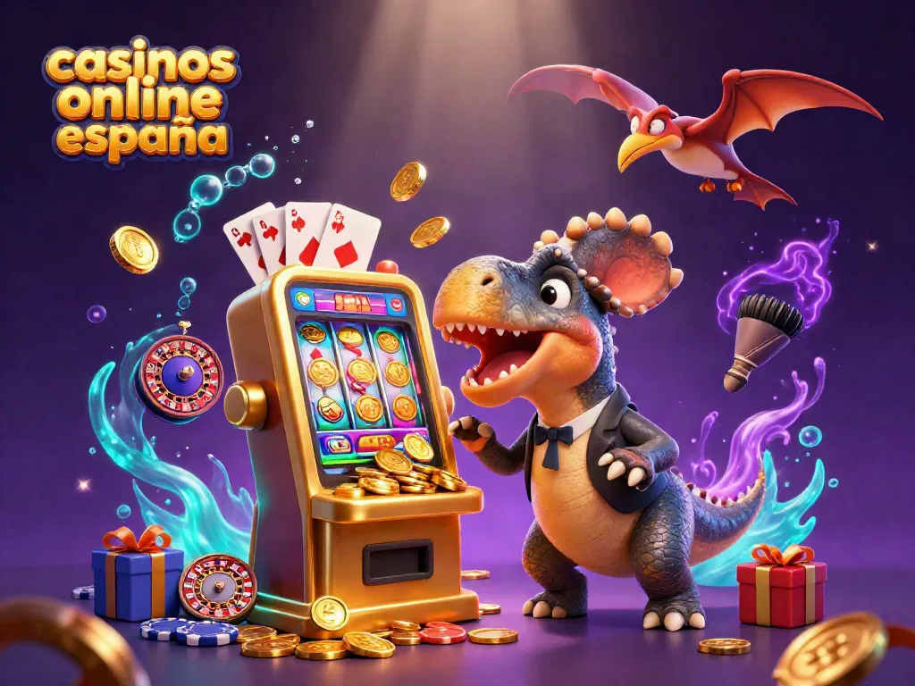 Juega en casinos online en España mientras un dinosaurio sorprende a un gerente con su jackpot.