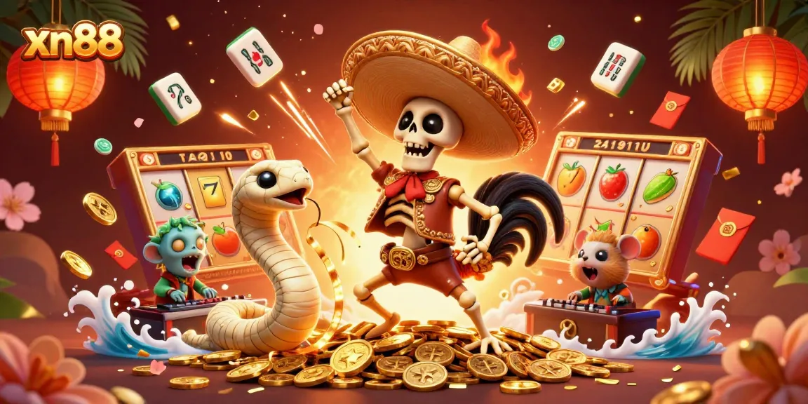 Experience thrilling slots action with xn88, featuring vibrant characters and rich casino elements.