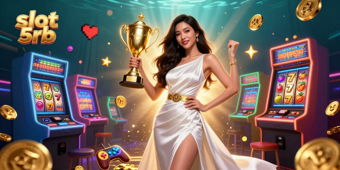 Experience the thrill of slot 5rb with a dazzling casino scene showcasing vibrant slot machines and gaming elements.