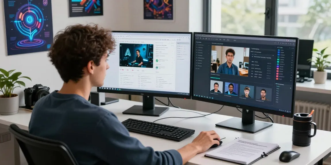 AI detector workspace showcasing a data analyst reviewing flagged images in a modern tech environment.