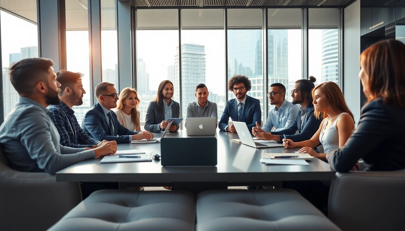 Generate valuable business growth insights during a dynamic team meeting in a modern setting.