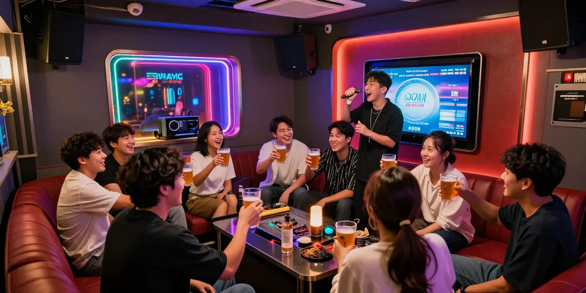 Exciting 제주도유흥 scene in a lively karaoke room filled with guests enjoying drinks and music.