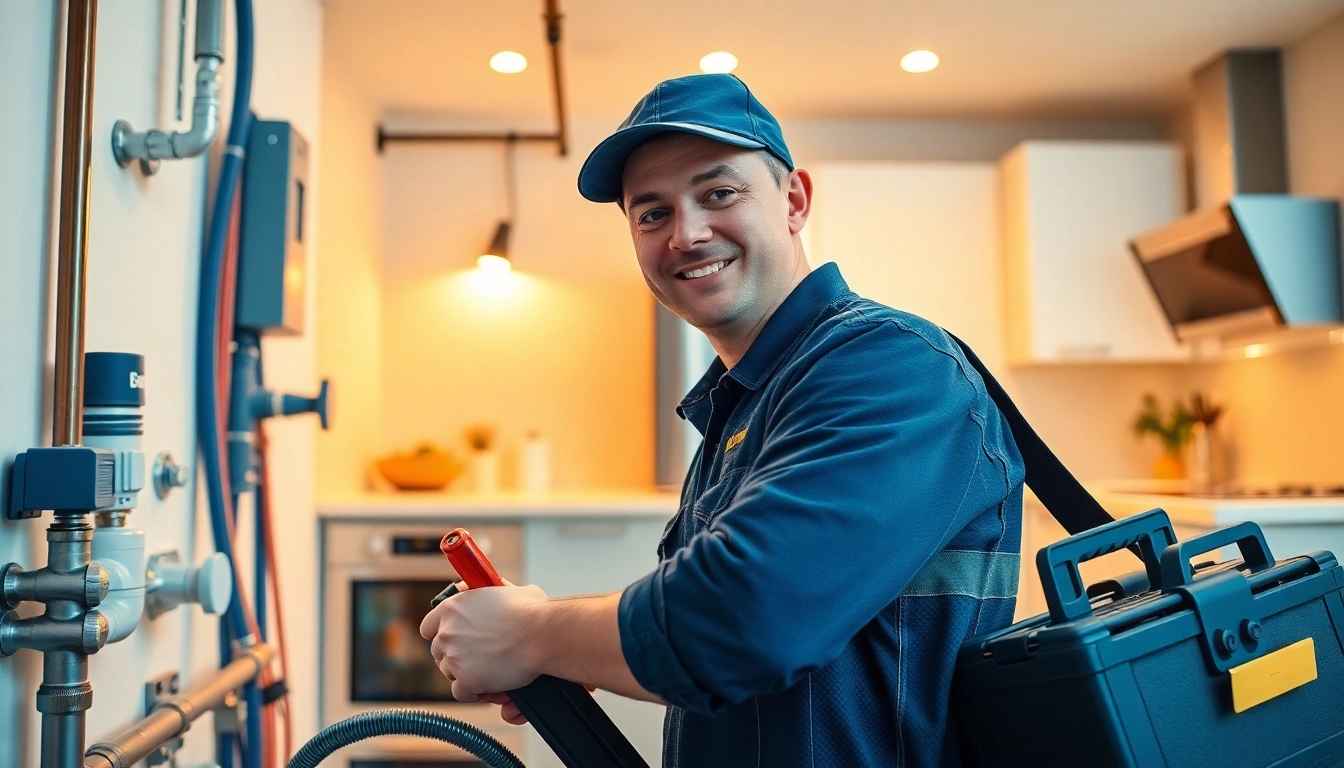 Expert in north shore plumbing and heating demonstrating skills in a well-lit kitchen.