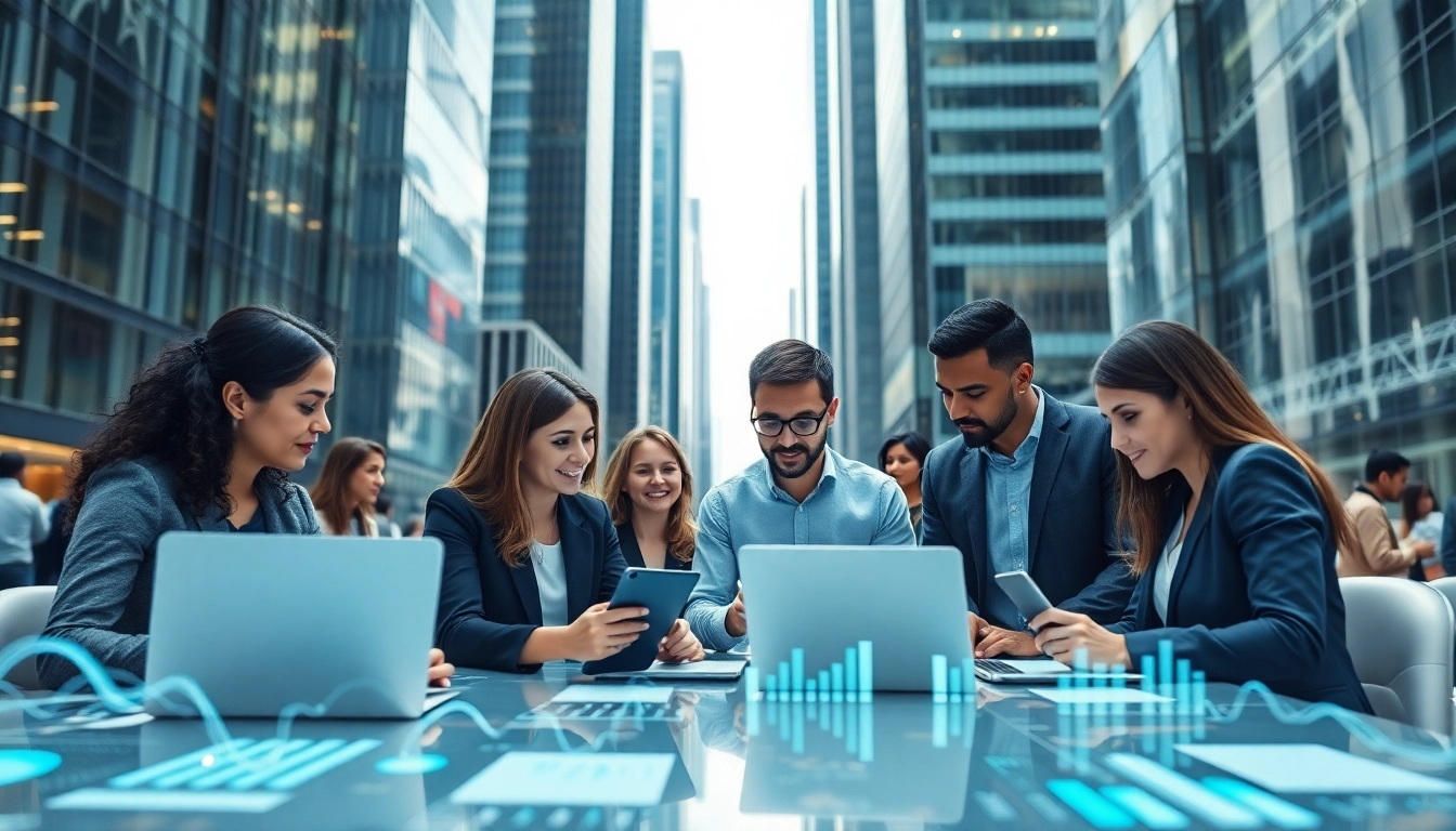 Collaboration of professionals in technology companies within a modern office.