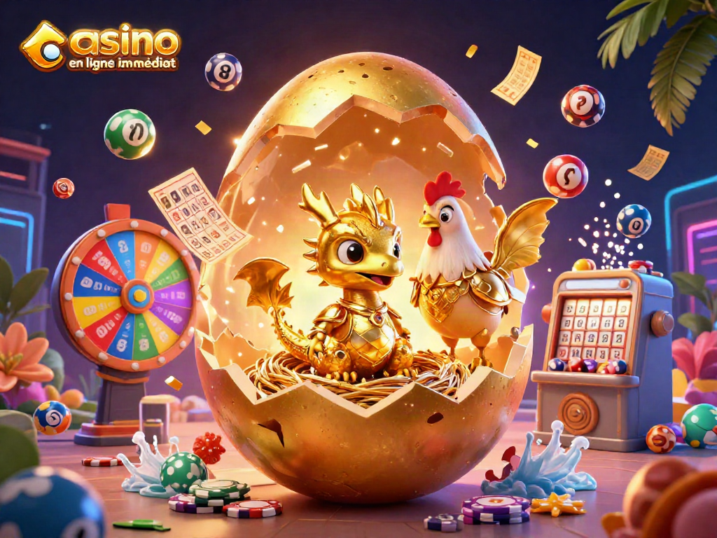 Jouez au casino en ligne retrait immédiat et découvrez un dragon en or cristallisé parmi des jetons de poker.