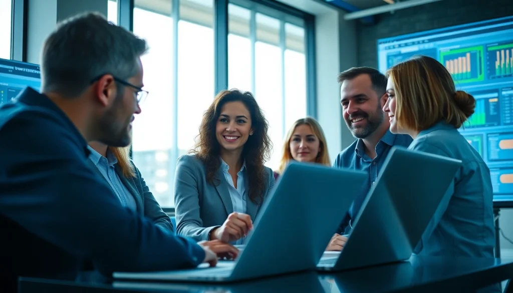 VMware Consulting professionals discussing virtualization strategies in a modern office environment.