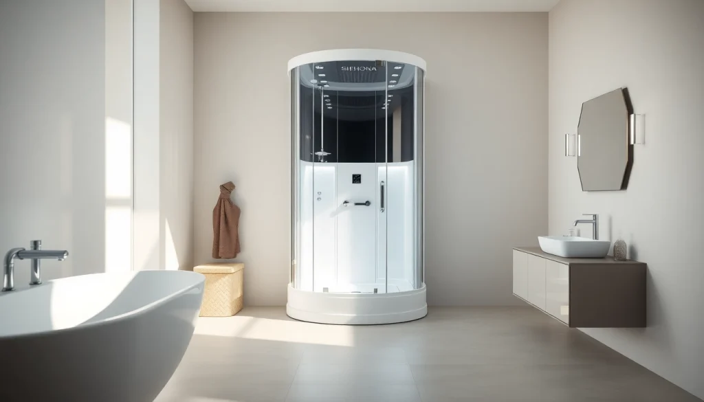 Admiring the modern sirhona shower cabin design and elegance in a stylish bathroom setting.