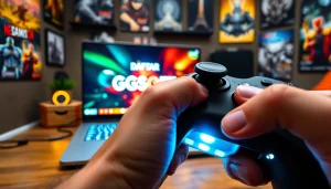 Jelajahi daftar ggsoft game dengan antarmuka game yang canggih di laptop gaming modern.