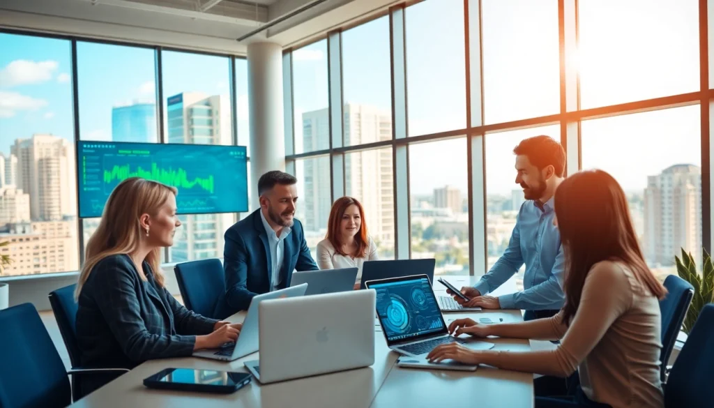 Outsourced IT Support Tampa team in a modern office collaborating over technology.