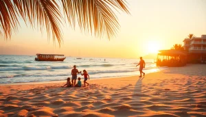 Evaluating if Cabo San Lucas safe, a family enjoys the beach at sunset.