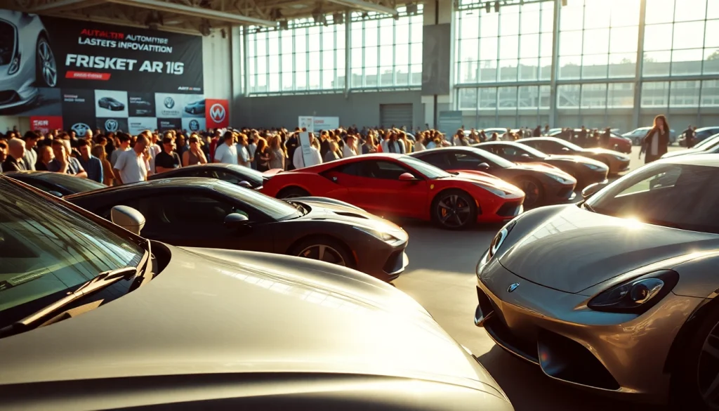Experience the excitement at the Auto Cars Show with diverse vehicles and enthusiastic crowds in view.