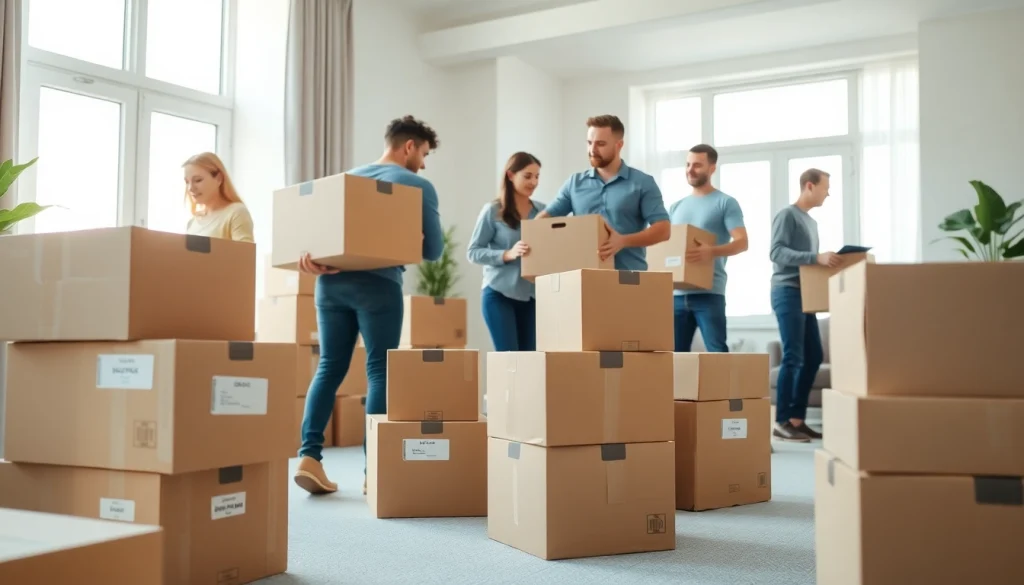 Efficient Toronto moving company team packing a modern apartment for relocation.
