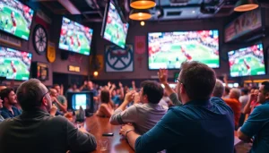 스포츠중계를 즐기는 팬들과 함께하는 실시간 중계 장면