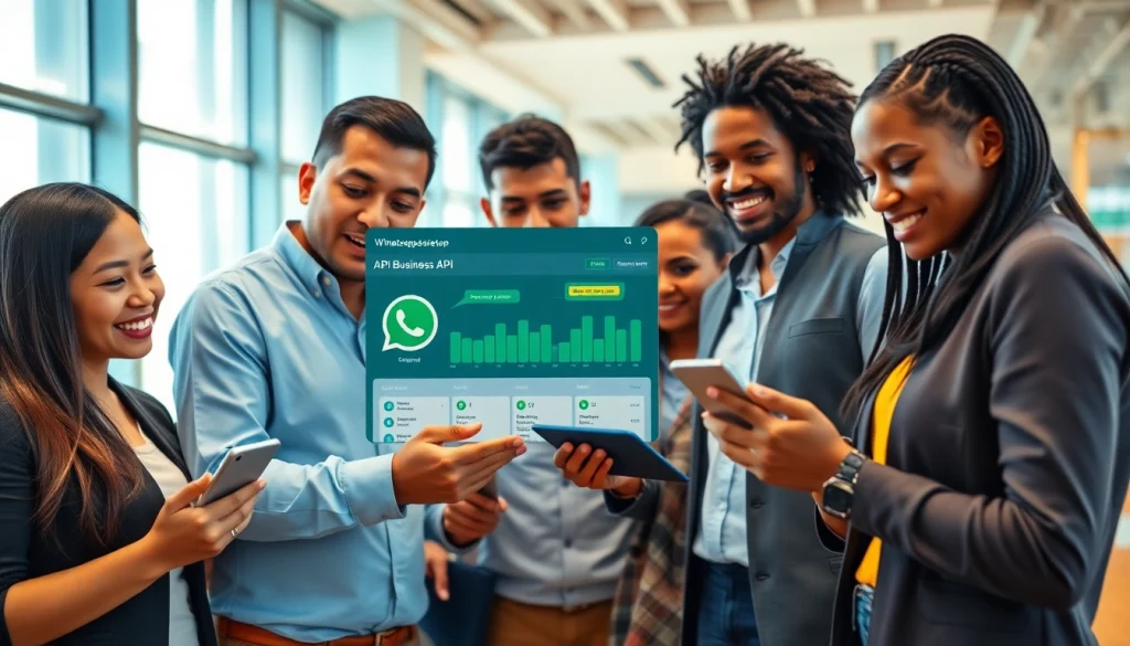 Team collaborating on whatsapp business api strategies in a bright modern office.