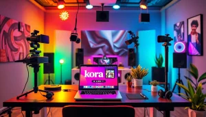 Stream engaging kora live content in a modern studio setup with bright lighting.