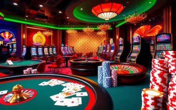 Experience the thrilling atmosphere of KJC AC 2 with vibrant casino tables, poker cards, and exciting gaming action!