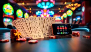 Menggambarkan bandar togel resmi dengan berbagai tiket togel berwarna-warni yang menarik perhatian.