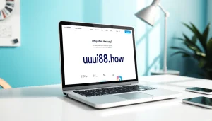 Engaging design of the website https://uu88.how/ on a laptop in a bright workspace.