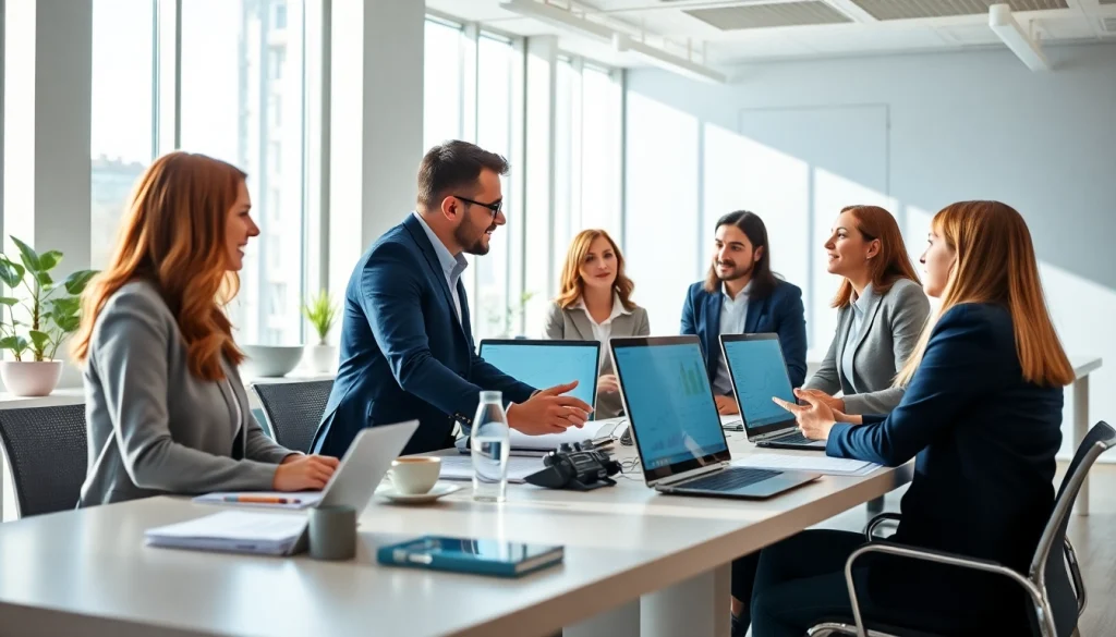 Quickplus Business Consultants engaging in a strategic meeting in a modern office.