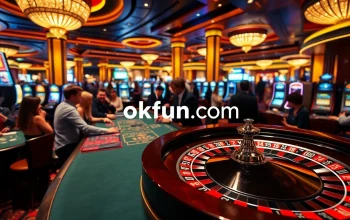 Engage in a thrilling casino experience at okfun com with players enjoying vibrant roulette and poker tables.