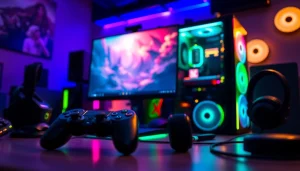 Menampilkan hakim4d alternatif game di setup gaming profesional dengan pencahayaan RGB yang menarik